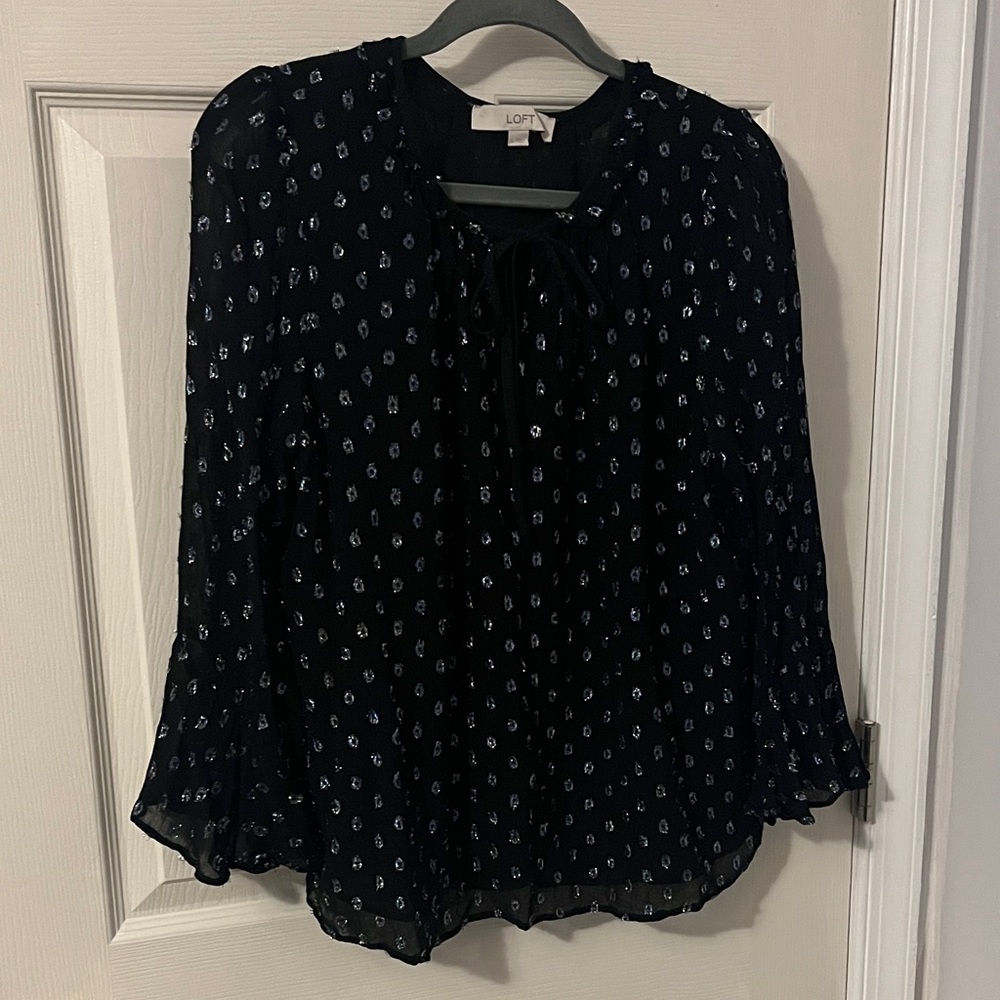 LOFT Black Blouse with Silver Accents